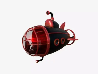 Submarine Cartoon A09 Black Red - Sub Watercraft Vehicle Low-poly 3D model