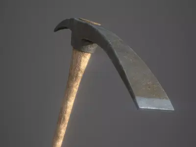 PBR Pickaxe hammer with wooden handle Low-poly 3D model