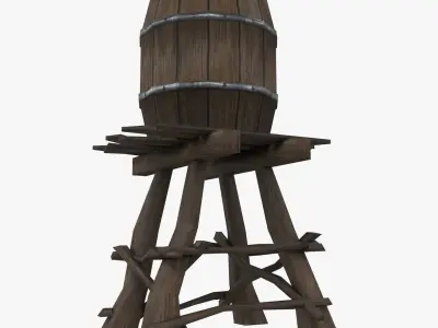 Wooden water tower low-poly 3d model Low-poly 3D model