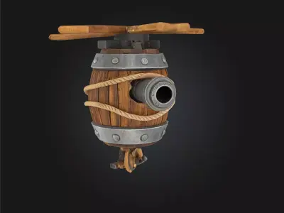 Flying Cannon Barrel Whimsical Aerial Artillery Model 3D model