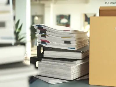 Cardboard Archival Storage Box with Paper Documents 3D model