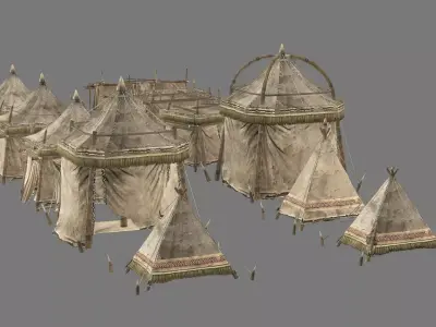 Medieval Market Tent Stalls Collection 3D Model Low-poly 3D model purchase
