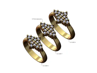 Diamond star cluster ring US sizes 6 7 8 3D print model