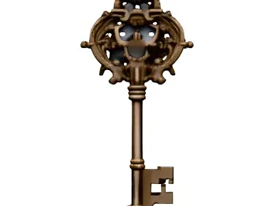 Ornate Antique Golden Key 3D Model Low-poly 3D model