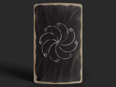 Slavic square leather shield-painted black with  radial symbol Low-poly 3D model