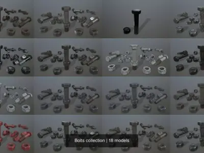 Bolts collection bolt and nut 3D Model Pack