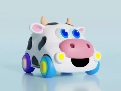 Cute 3D Cow Car Cartoon Model  Stylized Animal Toy Vehicle 3D model