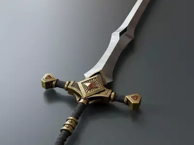 Two handed sword in fantasy style B4 Low-poly 3D model