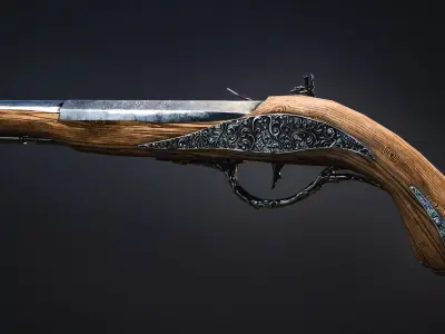 Musket Game-ready low-poly wooden gun Low-poly 3D model