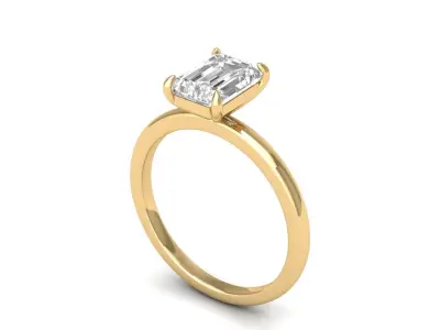 Emerald Solitaire Ring 3D print model 9