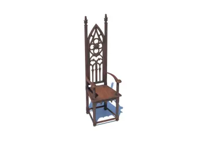 Gothic Throne Chair   Medieval Wooden Armchair PBR 3D model
