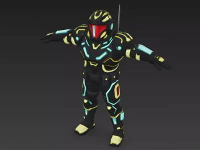 Cartoon Cyberpunk Rigged Mercenary 3D Model Low-poly 3D model buy