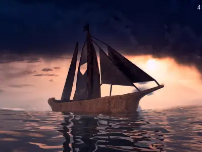 Realistic PBR low poly Brig Low-poly 3d model sailboat in oce... Low-poly 3D model