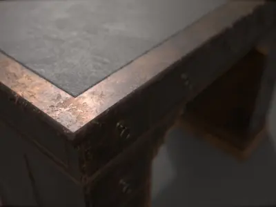 Damaged table Rustic and old  Low-poly 3D model