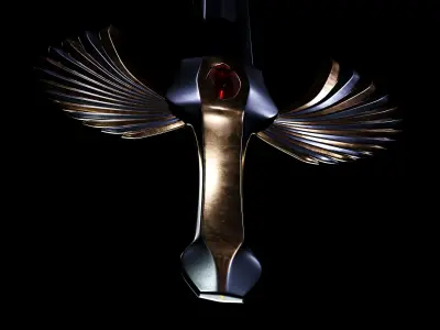 Elven fantasy sword gold and silver gameready Low-poly 3D model