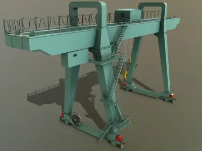 PBR Double Girder Gantry Crane V1 - Green Light Low-poly 3D model