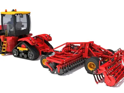 Tractor with Trailed Disc Harrow 3D model purchase