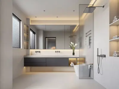 Modern master bedroom and bathroom interior 3D model