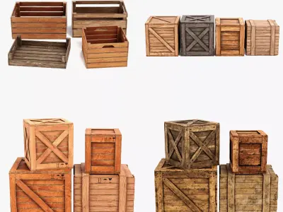 Wooden Crates Collection - 16 Transport Box Variants 3D Model Pack