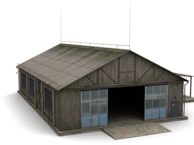 Hangar wooden building with roof Low-poly 3D model