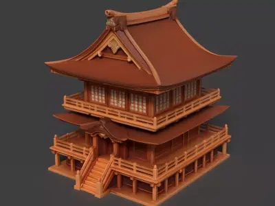Chinese ancient wooden house   Low-poly 3D model
