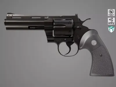 Revolver 05 Medium Black All PBR Unity UE Textures Low-poly 3D model