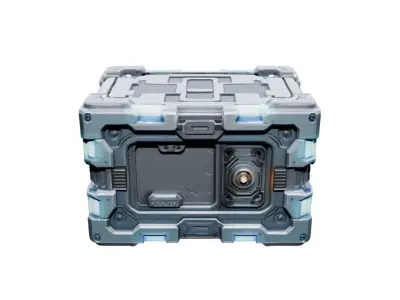 Futuristic Floating Cargo Crate With Glowing Blue Circuitry Low-poly 3D model
