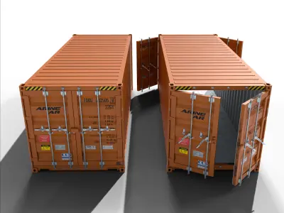 20ft Cargo Container Orange Low-poly 3D model