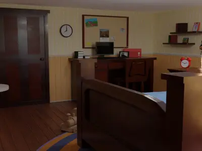 Bedroom with bed and nightstand 3D model