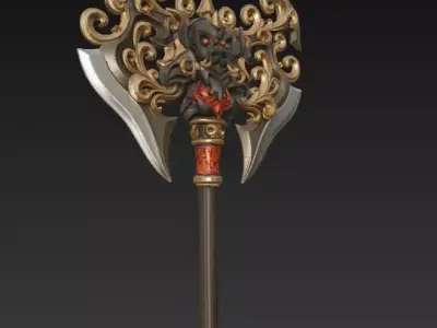 Demonic Bone Axe - Stylized Fantasy Battle Weapon 3D model