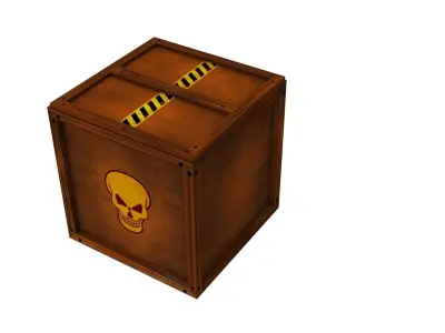 Box Low Poly wooden trash can with warning labels Low-poly 3D model