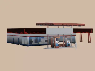 Low Poly stylized Old Gas Station Low-poly 3D model