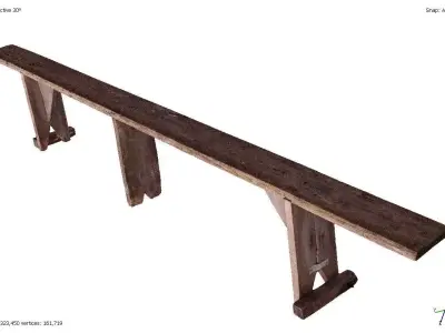 Old wooden bench 3D model