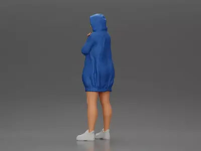 Hooded Woman Standing Thoughtfully Arm Crossed 3D print model