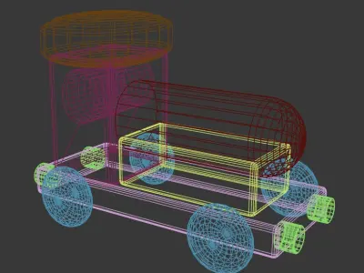 Wooden Toy Train Low-poly 3D model 2