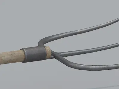 Wooden Pitchfork PBR  Low-poly 3D model