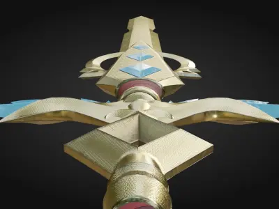 Golden Sword with crystals Free low-poly 3D model