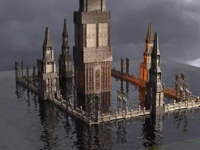 Huge Drake Fort Tower Kitbash Centre  3D model