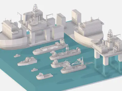 Big Boat Vessel Drill Ship Platform Low-poly 3D model