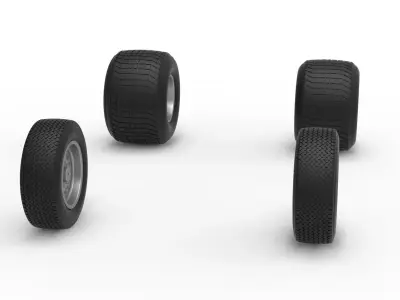 Wheel Set of Vintage Dirt Silver Crown Car Scale 1 to 25 3D print model