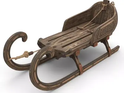 Viking Wooden Sled 3D Model v02 Low-poly 3D model