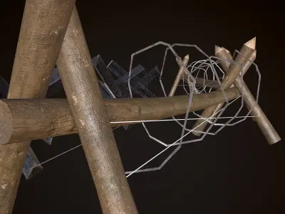 Hedgehog Antitank and barbed wire PBR Low-poly 3D model