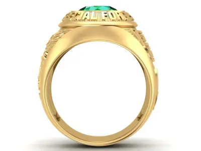 Military Style Emerald Signet Ring for Men 2626 3D print model
