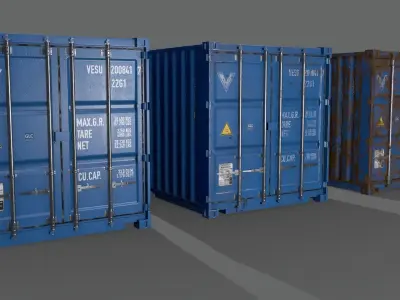 PBR 20 ft Shipping Cargo Container Version 2 - Blue Light Low-poly 3D model