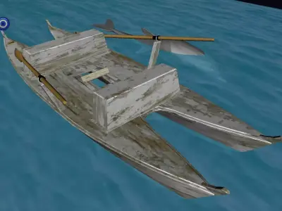 Catamaran with Dolphin Low-poly 3D model