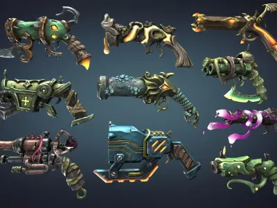 Fantasy pistols Low-poly 3D model