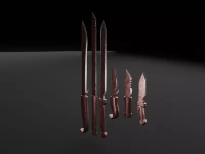 Rusted Melee weapon pack Low Poly game ready Low-poly 3D model