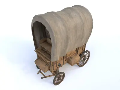 Western Covered Wagon Low-poly 3D model
