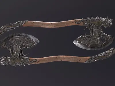 Fantazy Fight Axe Melee Weapon Low-poly 3D model purchase