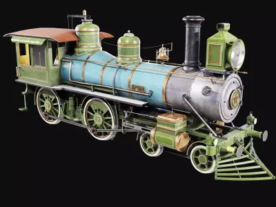 Vintage 19th-Century Steam Locomotive Low-poly 3D model Low-poly 3D model